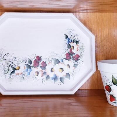 14 - Hand Painted Tray & Pot