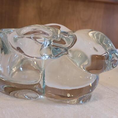 Lot 4: Green Glass Frog & Clear Glass Bunny Candleholders
