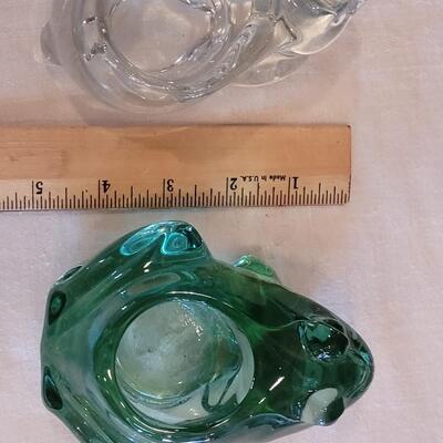 Lot 4: Green Glass Frog & Clear Glass Bunny Candleholders