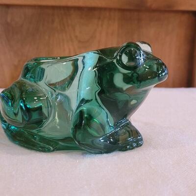 Lot 4: Green Glass Frog & Clear Glass Bunny Candleholders