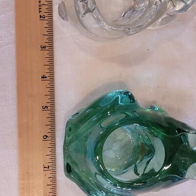 Lot 4: Green Glass Frog & Clear Glass Bunny Candleholders
