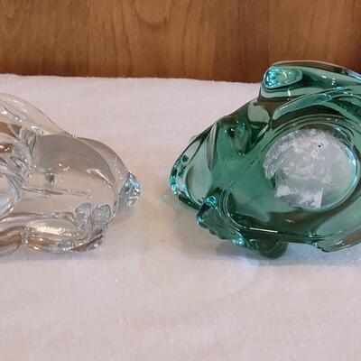 Lot 4: Green Glass Frog & Clear Glass Bunny Candleholders