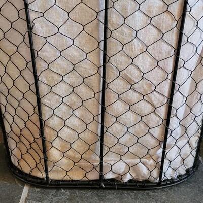 Lot 17: Chicken Wire Laundry Basket with Wood Handles