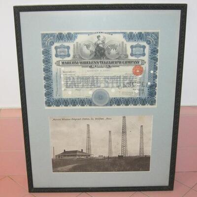 Lot 128 MS Framed Vintage Stock Certificate Marconi Wireless 1920