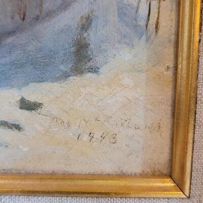 Lot 42: 1943 Train Painting by W. McFarland? (Signature is not clear)