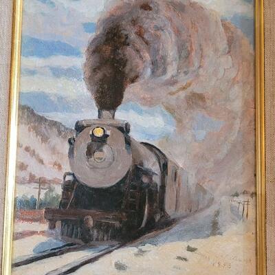 Lot 42: 1943 Train Painting by W. McFarland? (Signature is not clear)