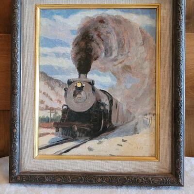 Lot 42: 1943 Train Painting by W. McFarland? (Signature is not clear)