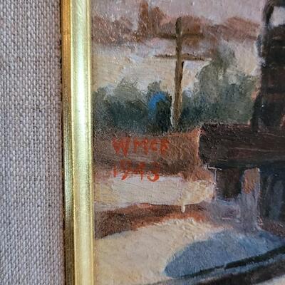 Lot 42: 1943 Train Painting by W. McFarland? (Signature is not clear)