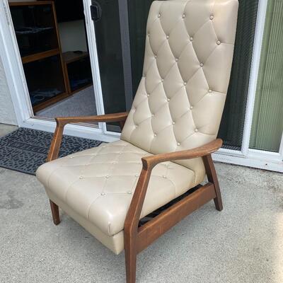 Vintage Mid Century Modern Tufted Buttoned High Back Recliner Chair