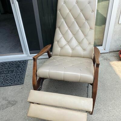 Vintage Mid Century Modern Tufted Buttoned High Back Recliner Chair