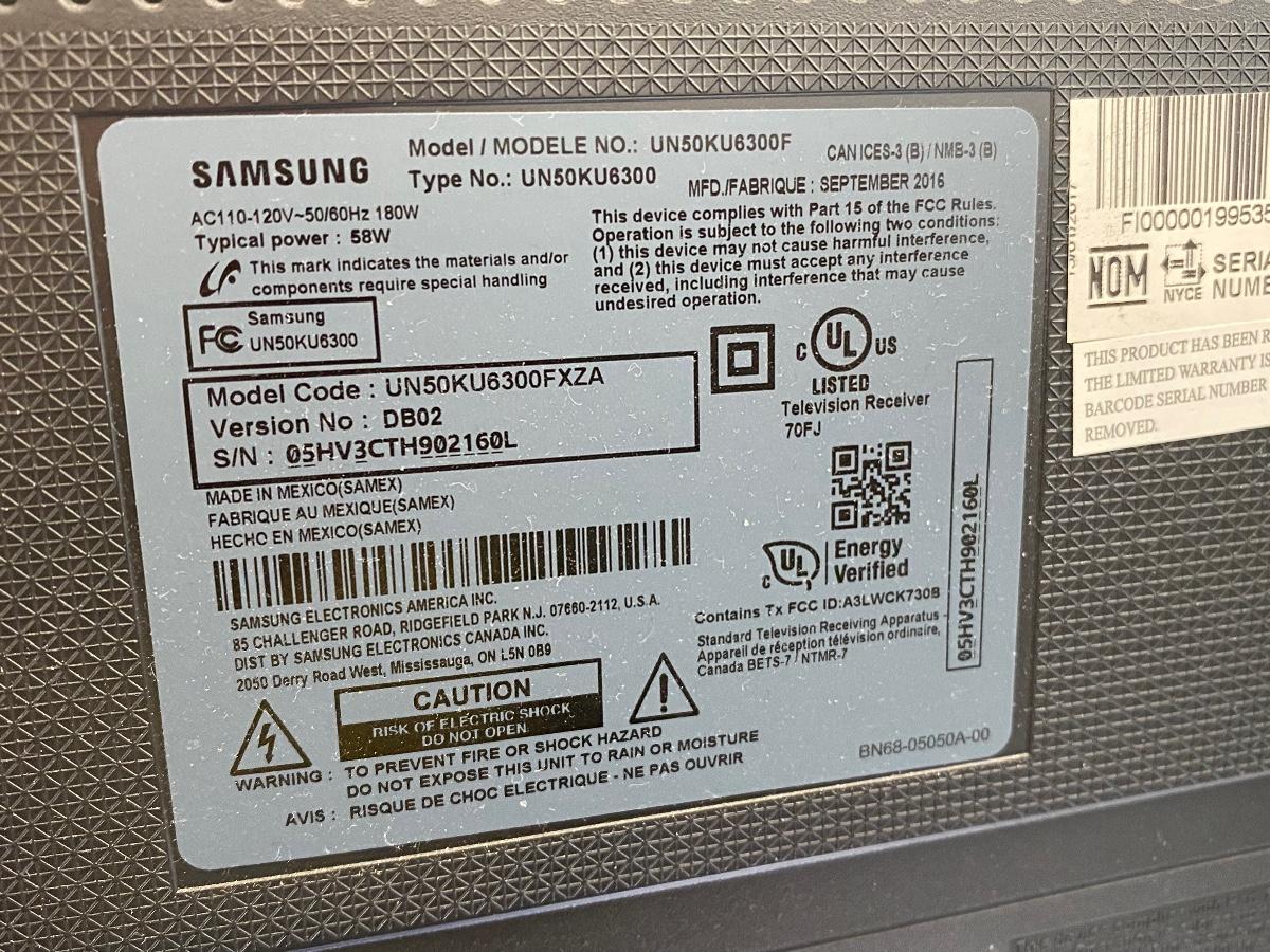Refurbished Samsung TV Wall Hanging 50" 2016 UN50KU6300