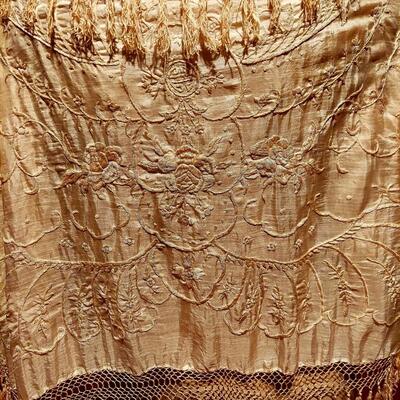 Antique Edwardian 1920 silk and Embroidered Cape Shawl w/Fringes & Tassels