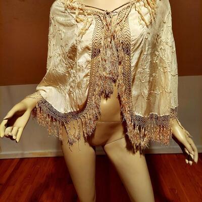 Antique Edwardian 1920 silk and Embroidered Cape Shawl w/Fringes & Tassels