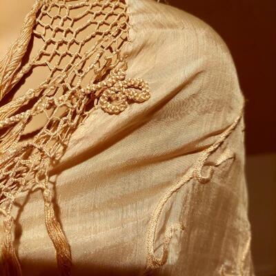 Antique Edwardian 1920 silk and Embroidered Cape Shawl w/Fringes & Tassels