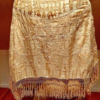 Antique Edwardian 1920 silk and Embroidered Cape Shawl w/Fringes & Tassels