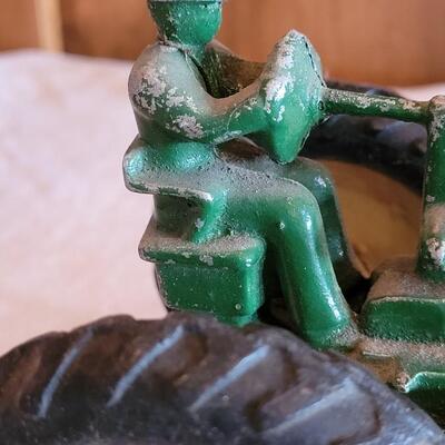 Lot 108: Vintage John Deer Cast Iron Tractor with Green Cast Iron Driver