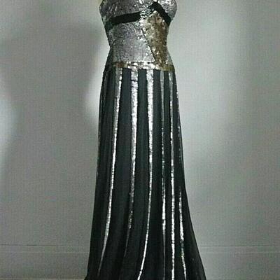 Formal Silk Jovani  Dramatic silver/pewter metallic Gown