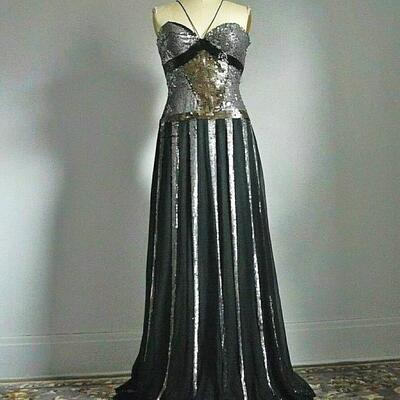 Formal Silk Jovani  Dramatic silver/pewter metallic Gown