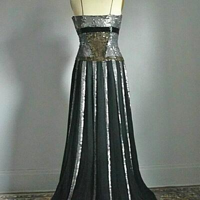 Formal Silk Jovani  Dramatic silver/pewter metallic Gown