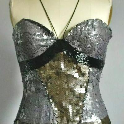 Formal Silk Jovani  Dramatic silver/pewter metallic Gown