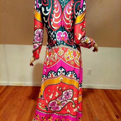 Vtg Britain St. Michael 1960's  Boho Chic Hostess Maxi colorful dress