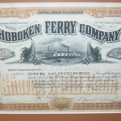 Lot 129 MS 2 Framed Stock Certificates Hoboken Ferry & United Wireless Telegraph