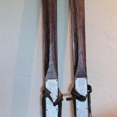 Lot 128: Antique Wood Skis 7'6"