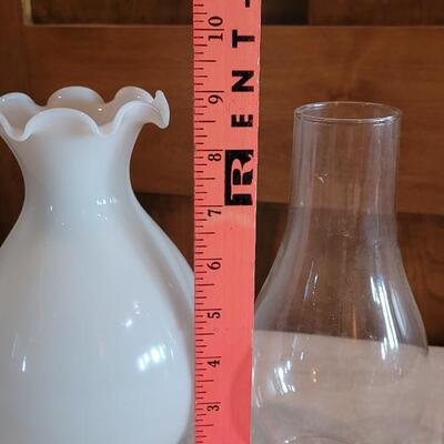 Lot 133: Milk Glass and Glass Glass Chimneys 