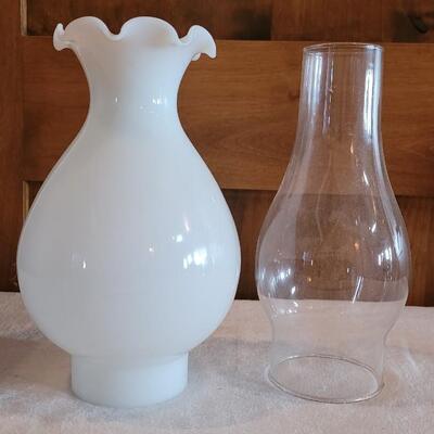 Lot 133: Milk Glass and Glass Glass Chimneys 