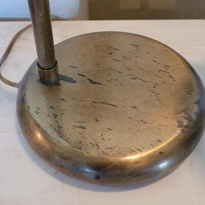 Lot 136: Antique Lamp with Milk Glass Ruffle Rim Shade with Black Ribbon Edge Detail 