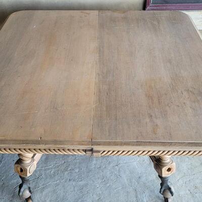 Lot 142: Vintage Claw Foot Dining Table w/ Wood Coaster Wheels includes Multiple Leaves