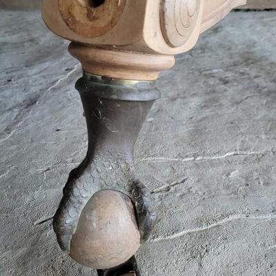 Lot 142: Vintage Claw Foot Dining Table w/ Wood Coaster Wheels includes Multiple Leaves