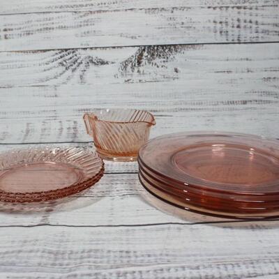 Vintage Fortecrisa Translucent Pink Swirl Depression Glass Dishware Set