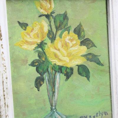 Two Vintage Small Floral Signed Acrylic Paintings 