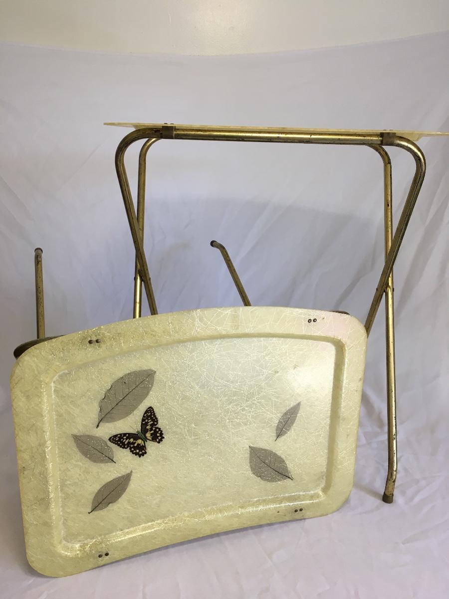 Vtg Quaker Industries Fiberglass TV Tray Butterflies & Leaves set of 2