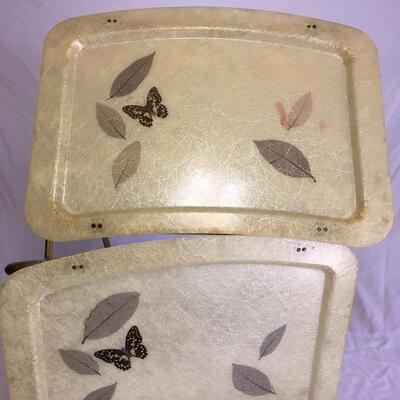 Vtg Quaker Industries Fiberglass TV Tray Butterflies & Leaves set of 2