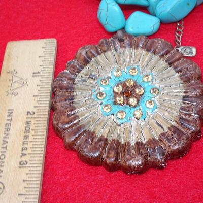 Turquoise & Brown Statement Pendant Necklace 