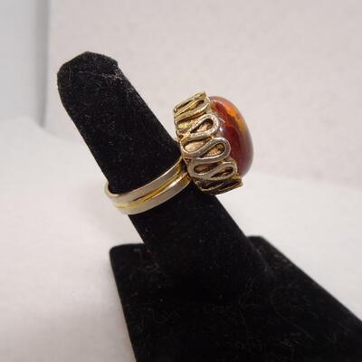 Gold Tone Amber Colored Adjustable Statement Ring 