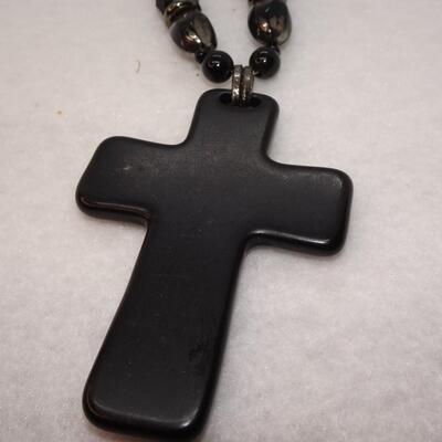 Black Rhinestone Statement Cross Pendant Necklace 