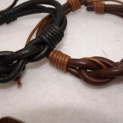 2 Leather, 1 Stretch Bracelet 