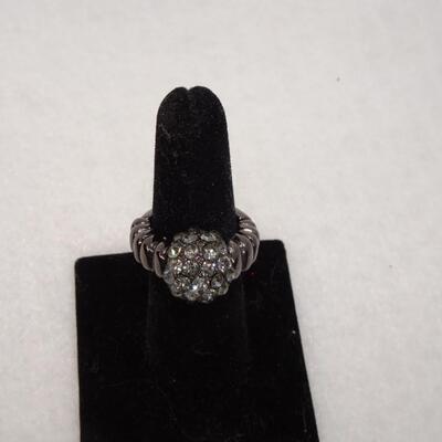 Smokey Dark Gray Stretch Rhinestone Ring 