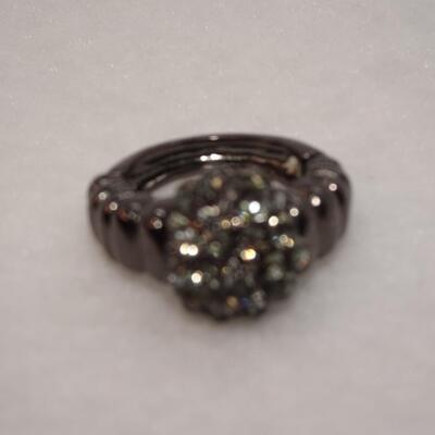 Smokey Dark Gray Stretch Rhinestone Ring 