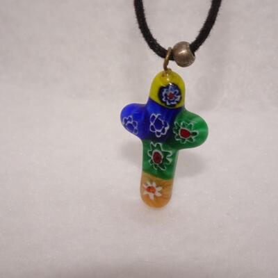Murano Glass Cross Pendant Necklace 