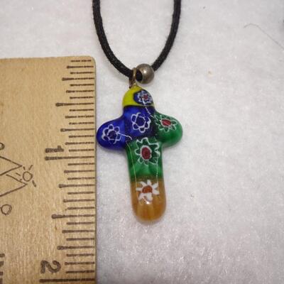 Murano Glass Cross Pendant Necklace 
