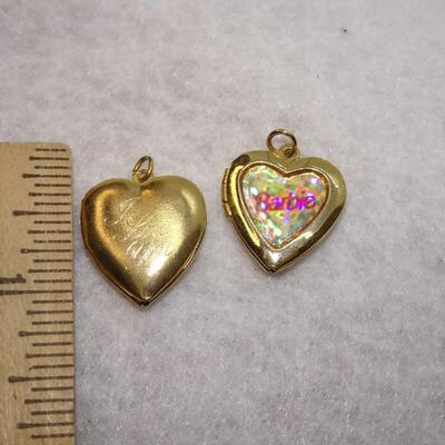 Gold Tone Bubble Heart Lockets, I Love You & Barbie 