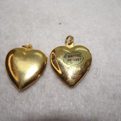 Gold Tone Bubble Heart Lockets, I Love You & Barbie 