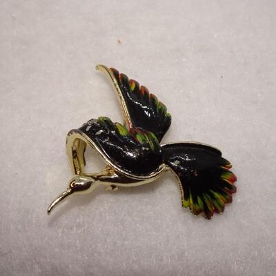 Vintage Black Bird Brooch Pin 