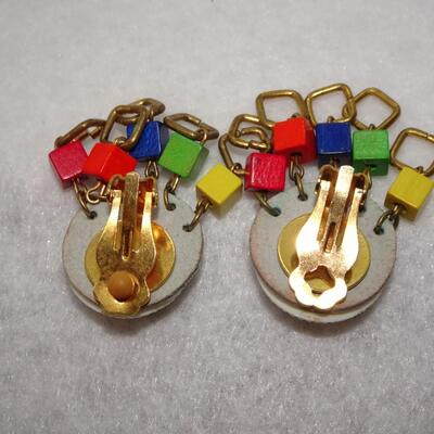 Vintage Rainbow Blocks Clip Earrings 