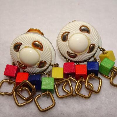 Vintage Rainbow Blocks Clip Earrings 