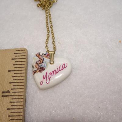 Porcelain Heart Pendant, "Monica" Gold Tone Chain 